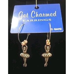 Ganz Get Charmed Vintage Silvertone Ballerina Pierced Earrings